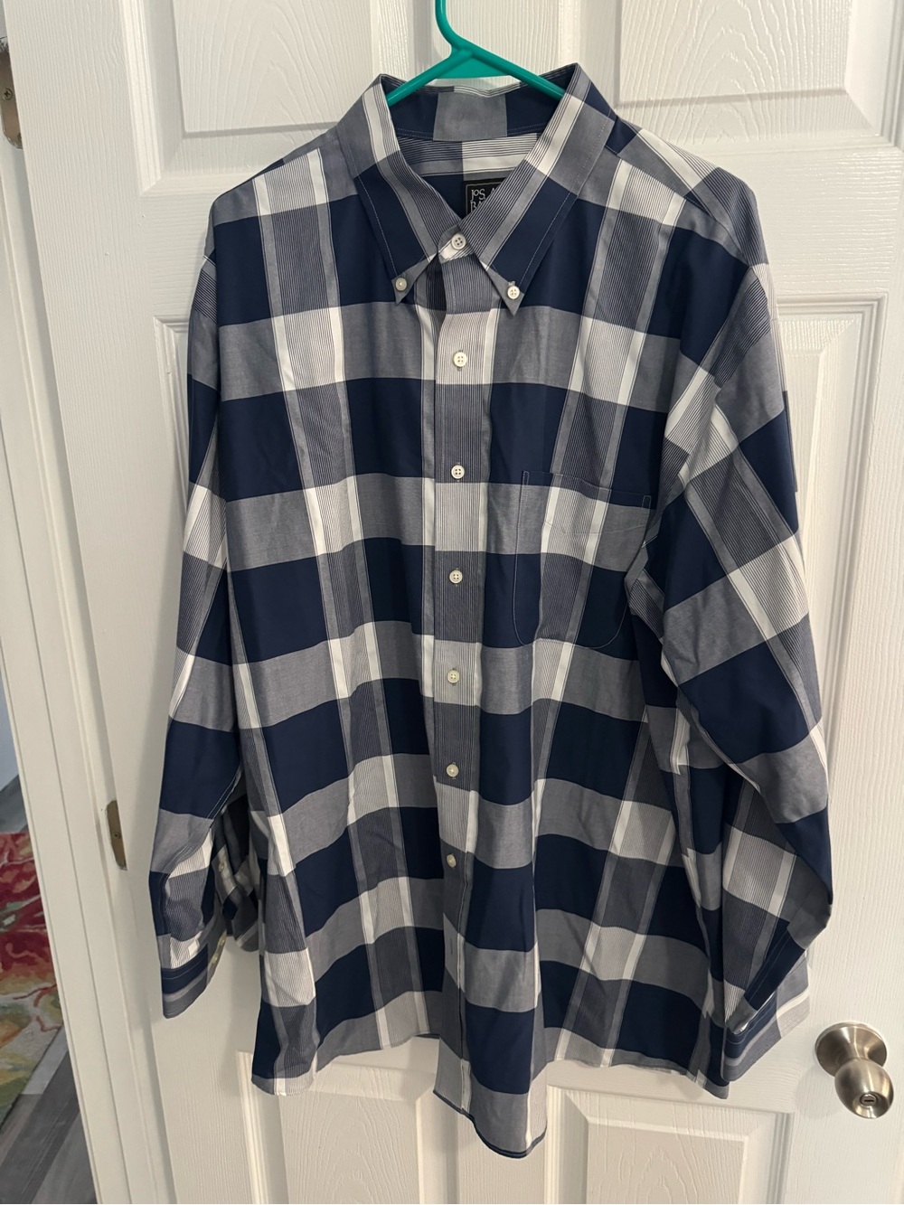Jos. A. Bank Navy and White Large-Check Button-Down Shirt